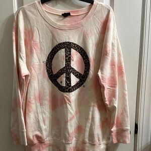 Torrid Pink Tie-Dye Sweatshirt with Leopard Peace Sign
